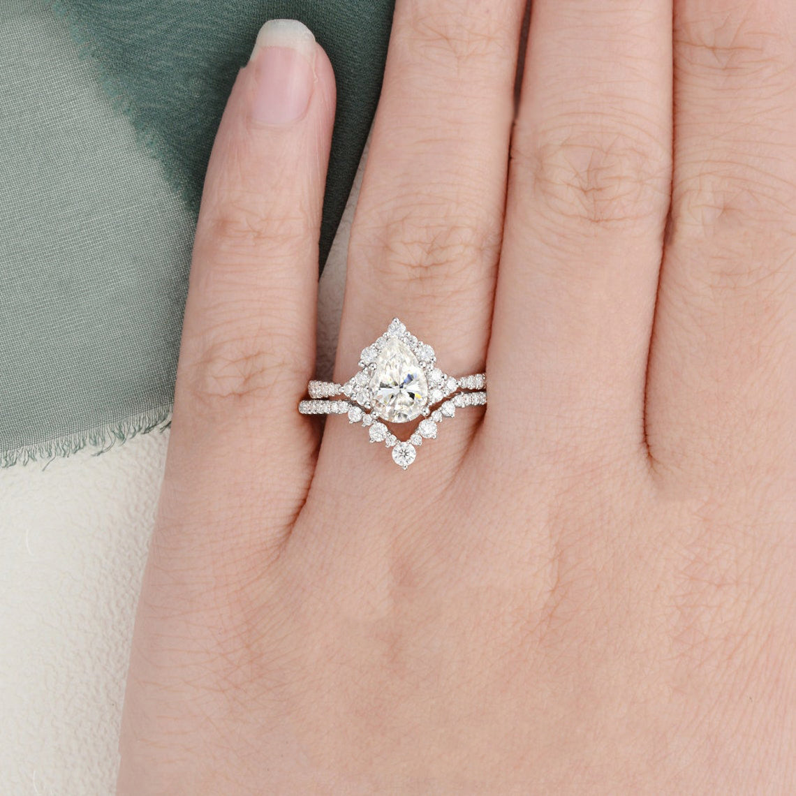 The Violet Set — Pear Lab Diamond Vintage Wedding Ring Set IX