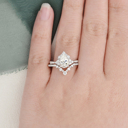 The Violet Set — Pear Lab Diamond Vintage Wedding Ring Set IX