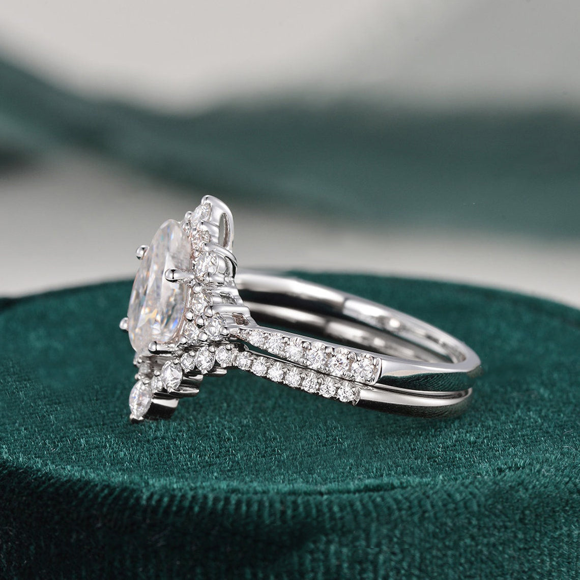 The Violet Set — Pear Lab Diamond Vintage Wedding Ring Set IX