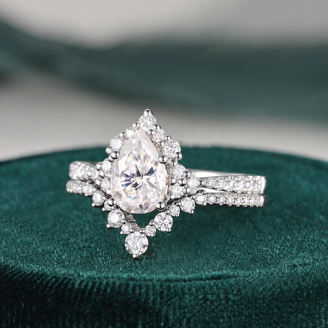 The Violet Set — Pear Lab Diamond Vintage Wedding Ring Set IX