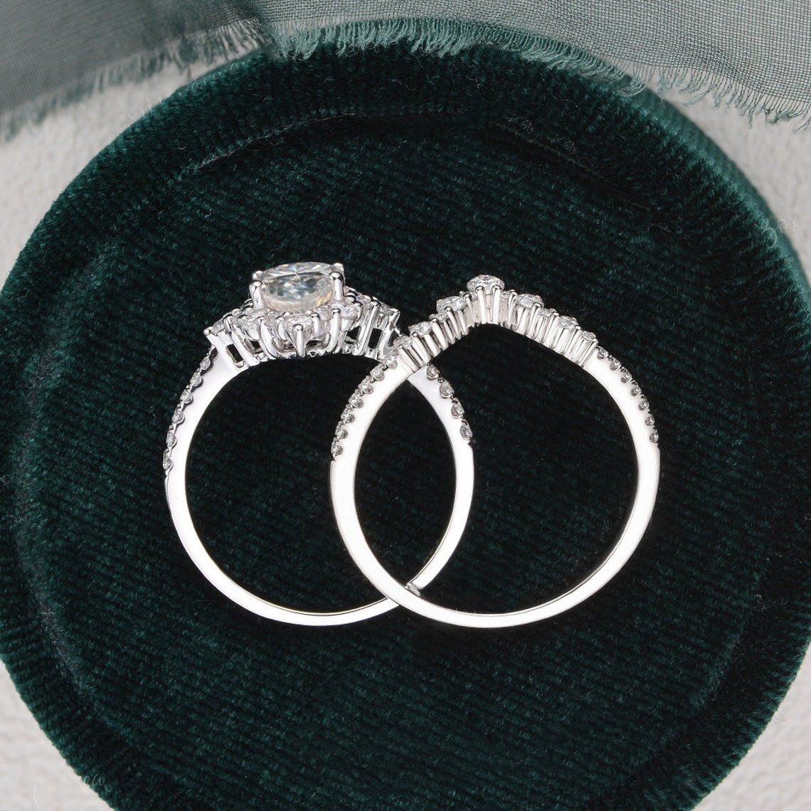 The Violet Set — Pear Lab Diamond Vintage Wedding Ring Set IX