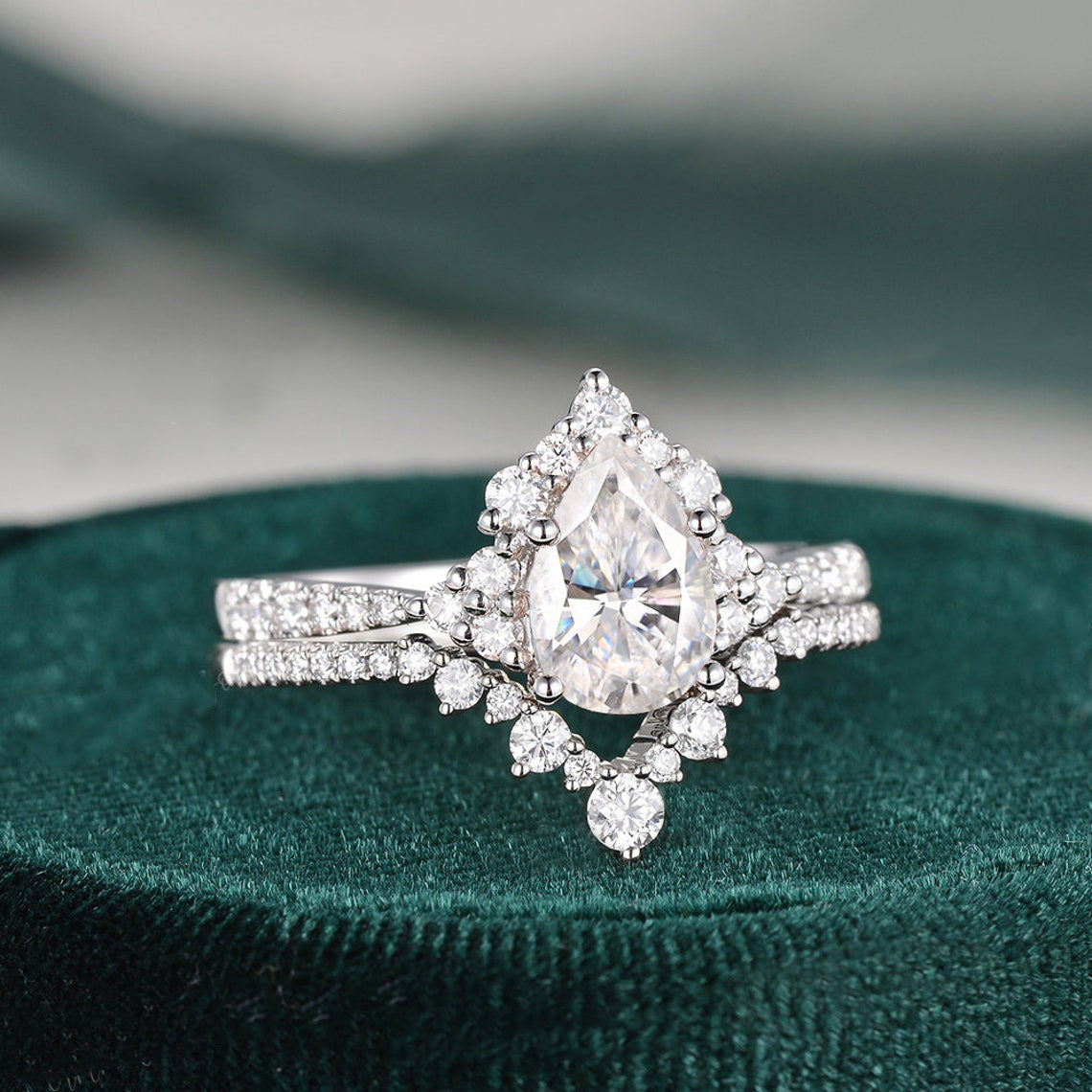 The Violet Set — Pear Lab Diamond Vintage Wedding Ring Set IX