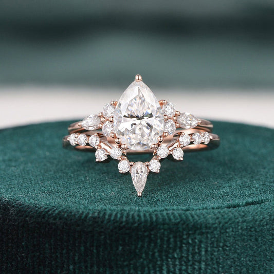 The Violet Set — Pear Lab Diamond Vintage Wedding Ring Set VIII