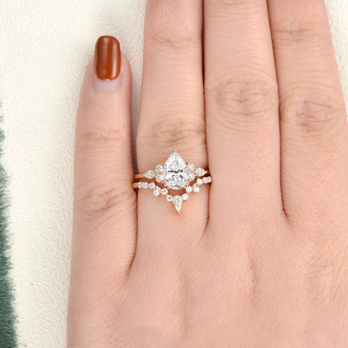 The Violet Set — Pear Lab Diamond Vintage Wedding Ring Set VIII