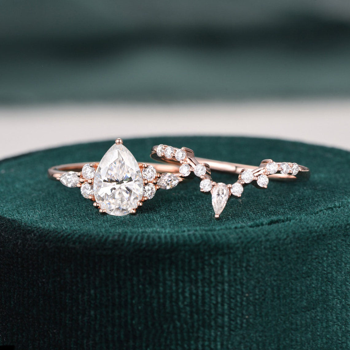 The Violet Set — Pear Lab Diamond Vintage Wedding Ring Set VIII