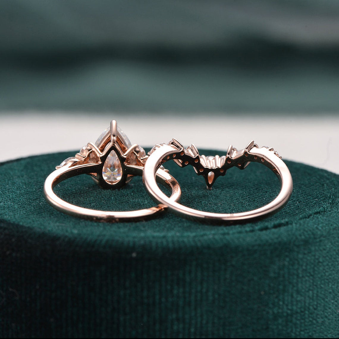 The Violet Set — Pear Lab Diamond Vintage Wedding Ring Set VIII