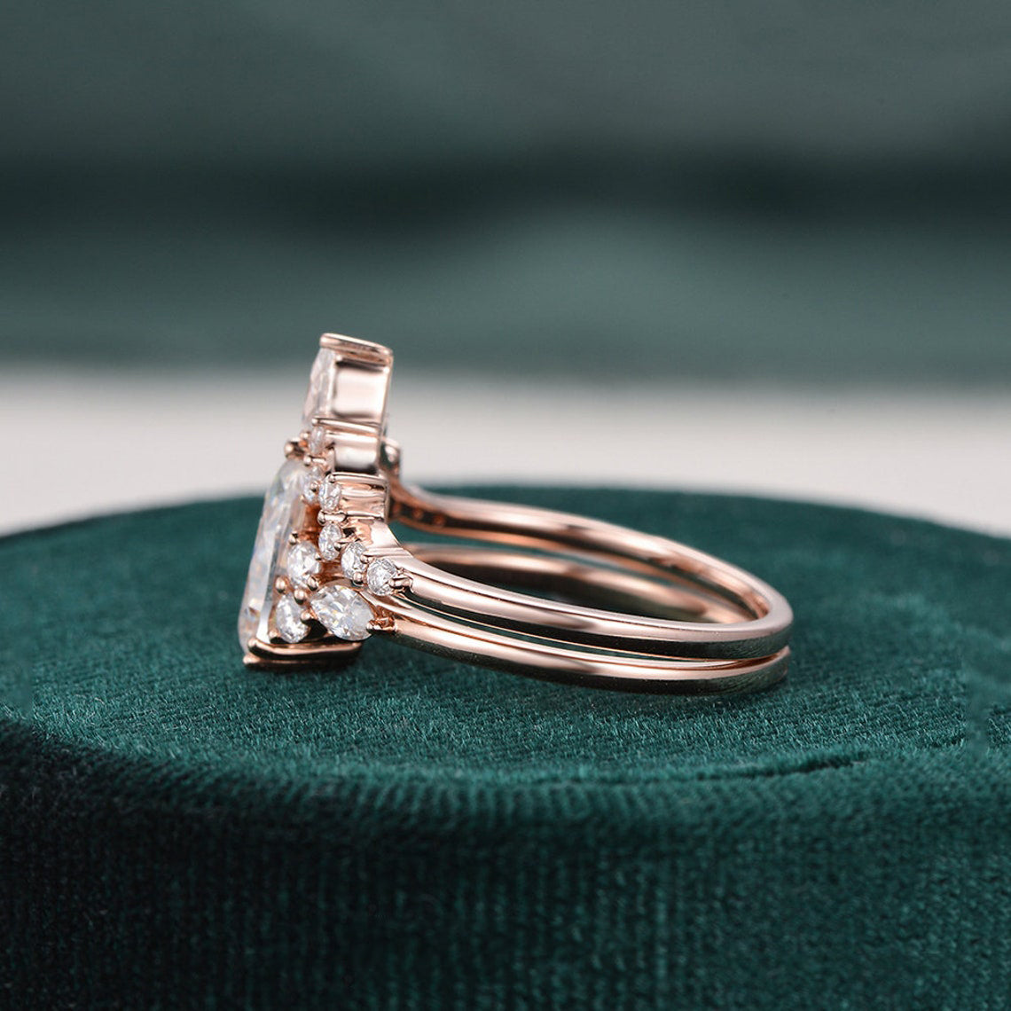 The Violet Set — Pear Lab Diamond Vintage Wedding Ring Set VIII