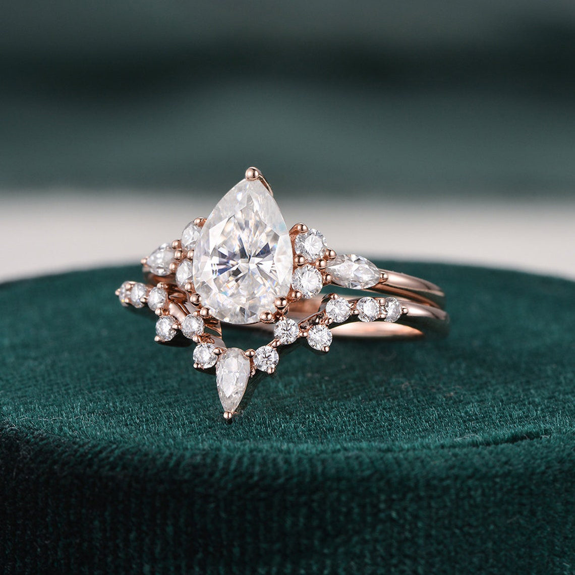 The Violet Set — Pear Lab Diamond Vintage Wedding Ring Set VIII