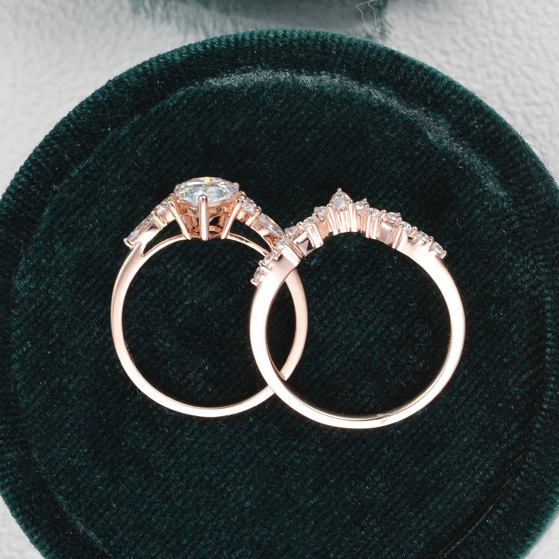 The Violet Set — Pear Lab Diamond Vintage Wedding Ring Set VIII