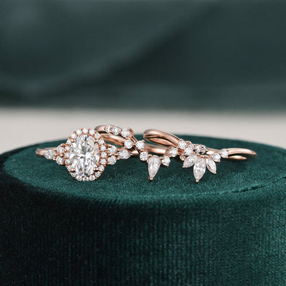 The Violet Set — Oval Lab Diamond 3-Piece Vintage Wedding Ring Set IV
