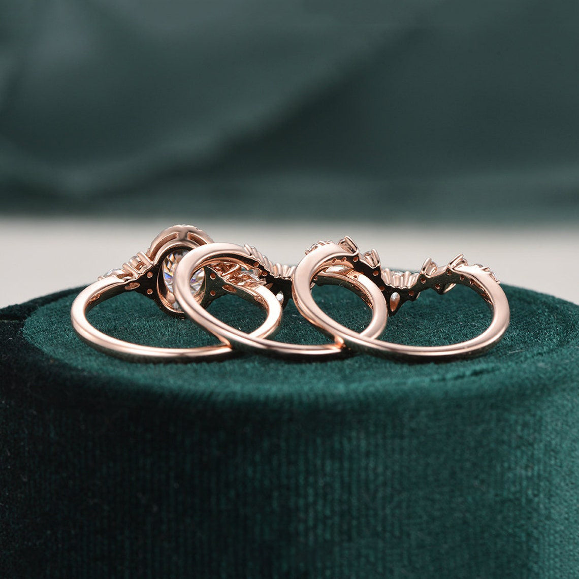 The Violet Set — Oval Lab Diamond 3-Piece Vintage Wedding Ring Set IV