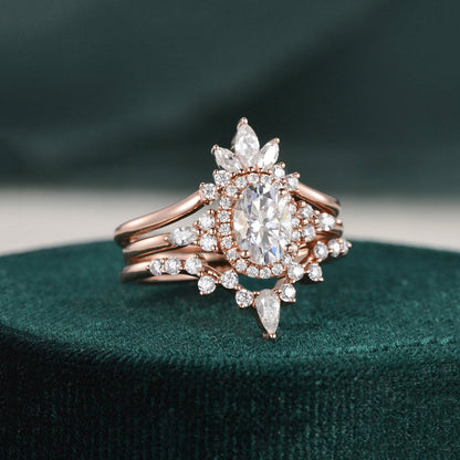 The Violet Set — Oval Lab Diamond 3-Piece Vintage Wedding Ring Set IV