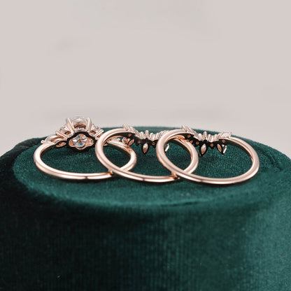 The Violet Set — Round Lab Diamond 3-Piece Vintage Wedding Ring Set