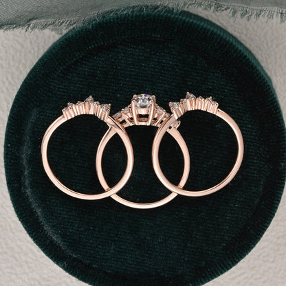 The Violet Set — Round Lab Diamond 3-Piece Vintage Wedding Ring Set