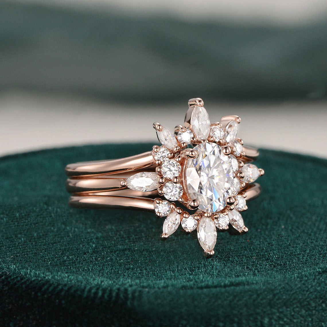 The Violet Set — Round Lab Diamond 3-Piece Vintage Wedding Ring Set