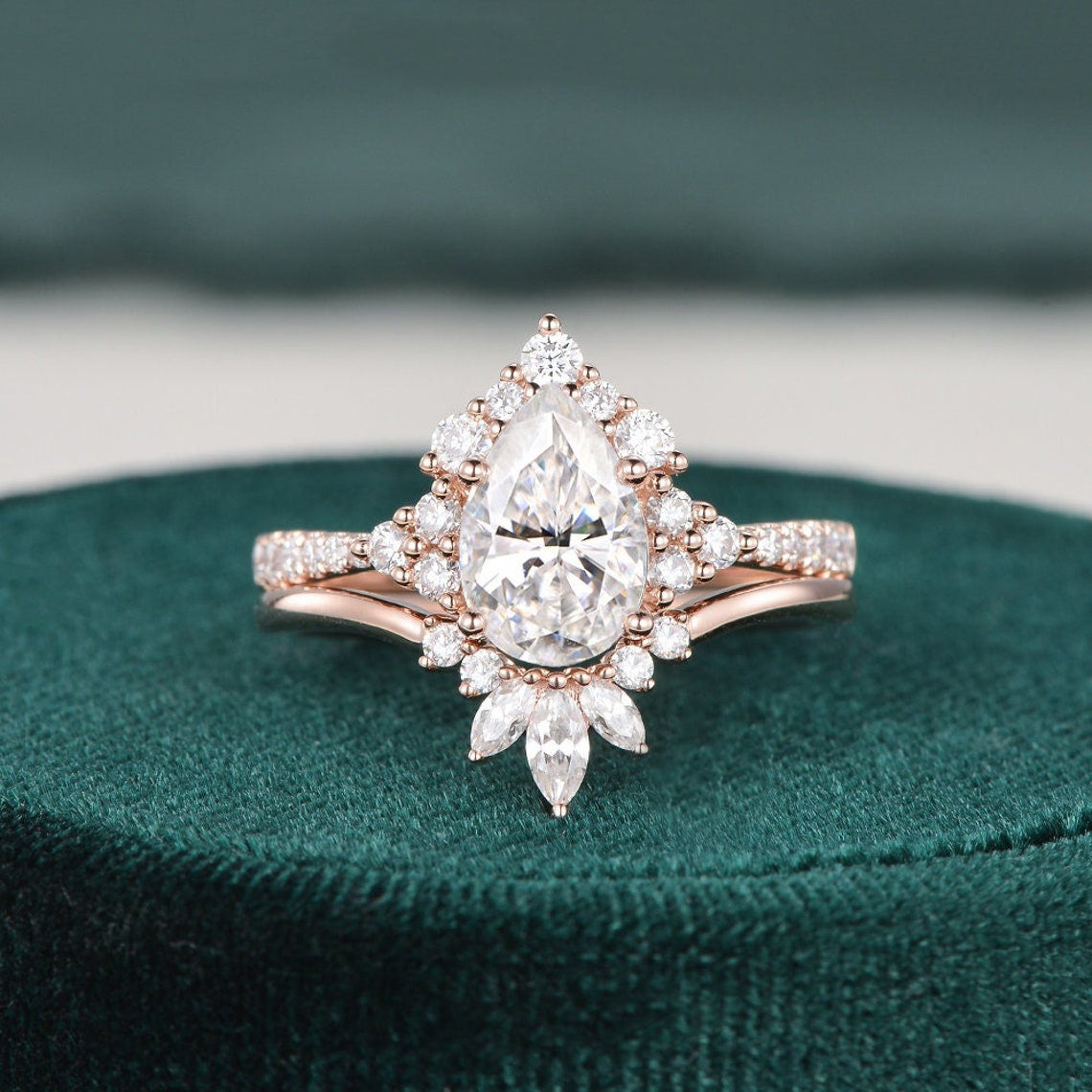 The Violet Set — Pear Lab Diamond Vintage Wedding Ring Set VII