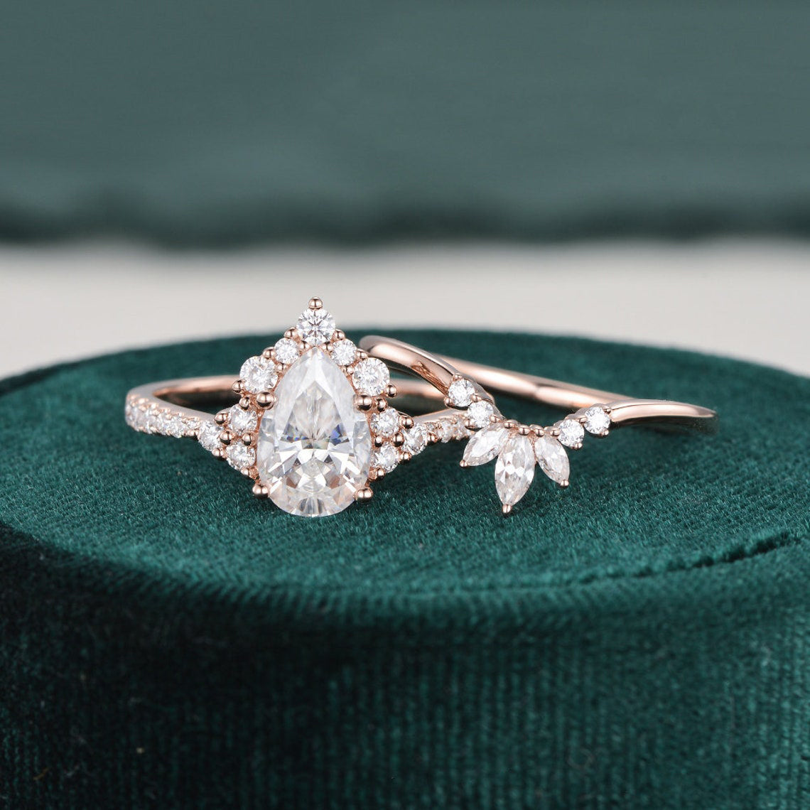 The Violet Set — Pear Lab Diamond Vintage Wedding Ring Set VII