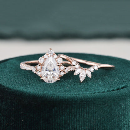 The Violet Set — Pear Lab Diamond Vintage Wedding Ring Set VII