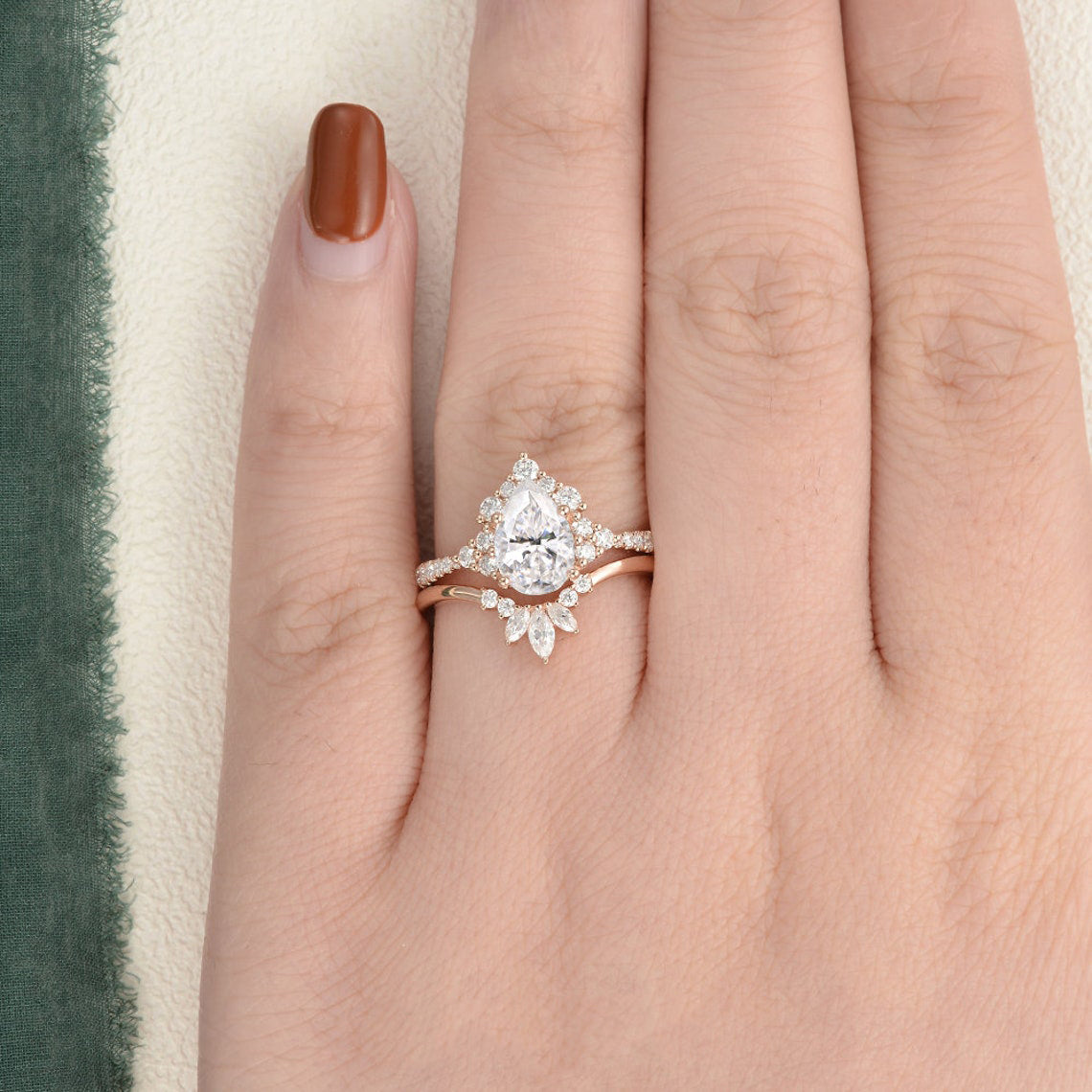 The Violet Set — Pear Lab Diamond Vintage Wedding Ring Set VII