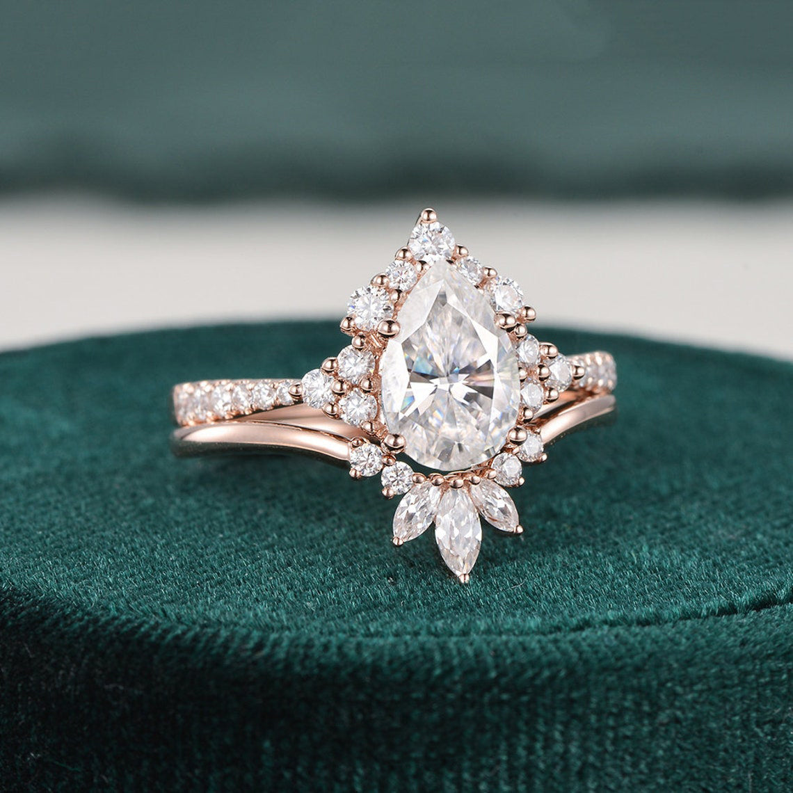 The Violet Set — Pear Lab Diamond Vintage Wedding Ring Set VII