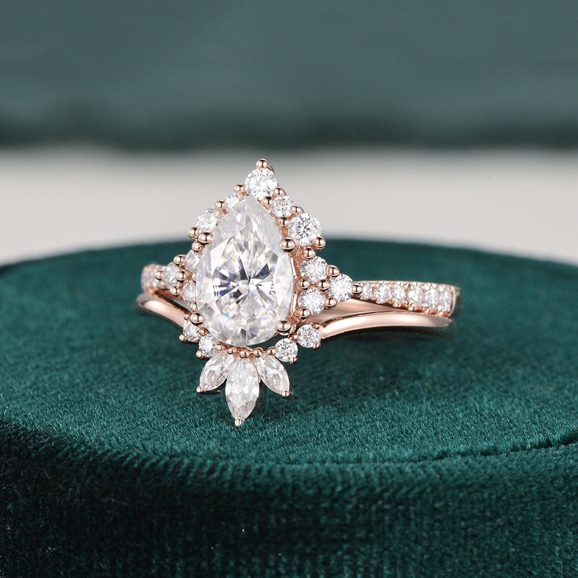 The Violet Set — Pear Lab Diamond Vintage Wedding Ring Set VII