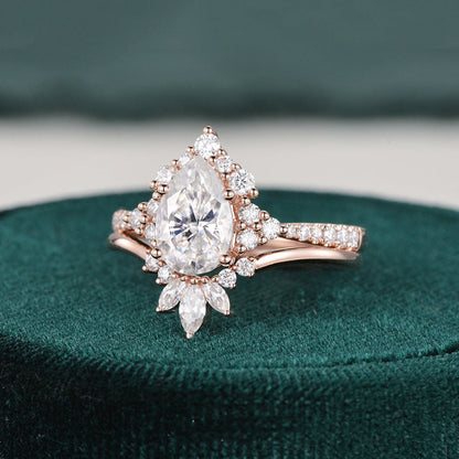 The Violet Set — Pear Lab Diamond Vintage Wedding Ring Set VII