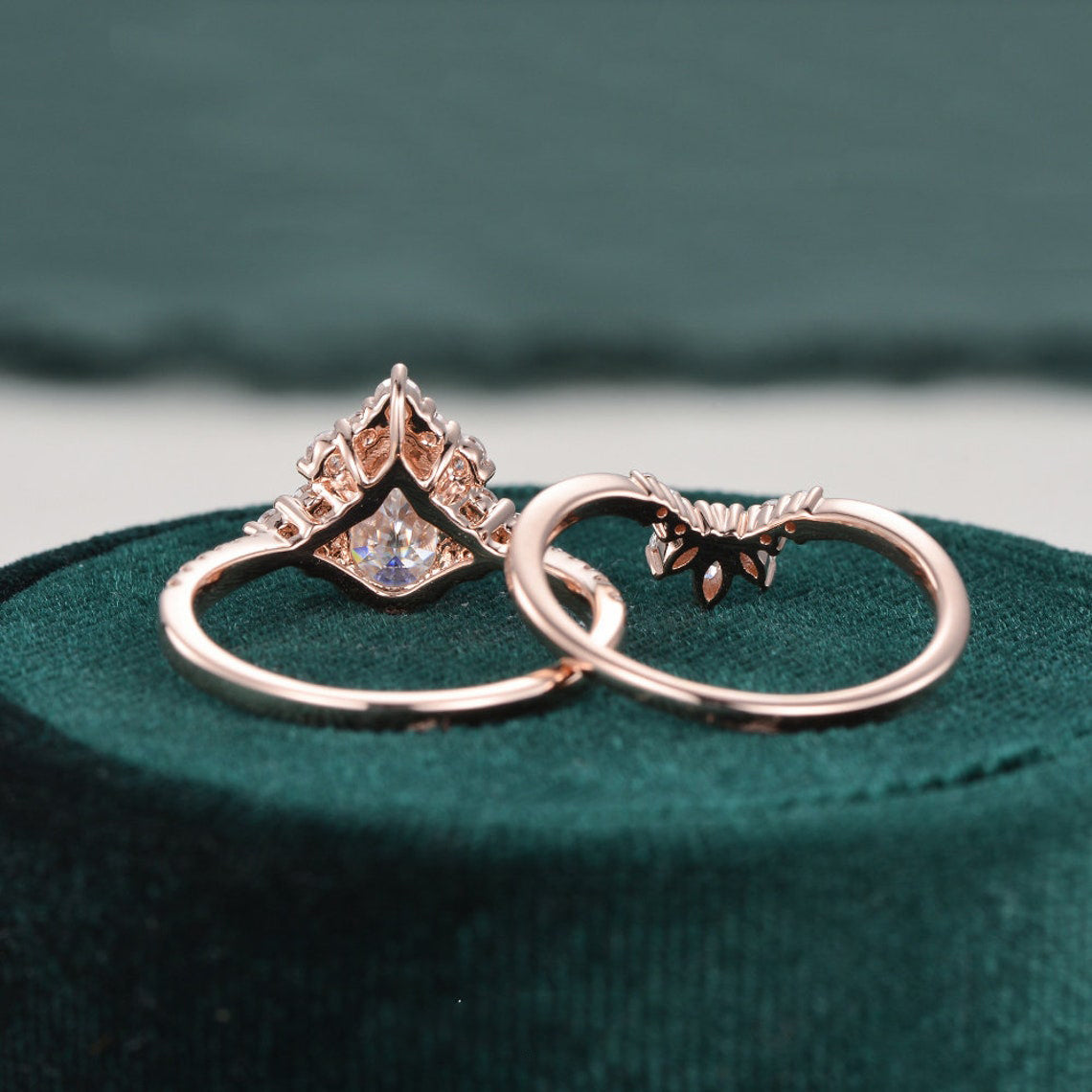 The Violet Set — Pear Lab Diamond Vintage Wedding Ring Set VII