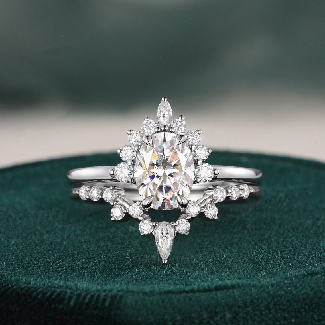 The Grace Set — Oval Lab Diamond Vintage Wedding Ring Set IV