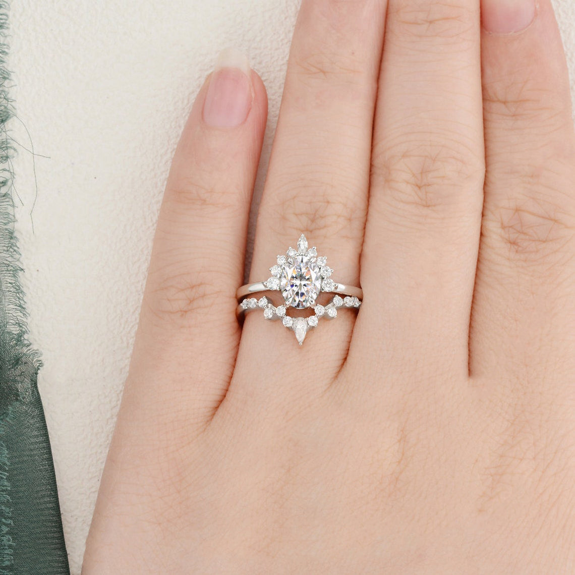 The Grace Set — Oval Lab Diamond Vintage Wedding Ring Set IV