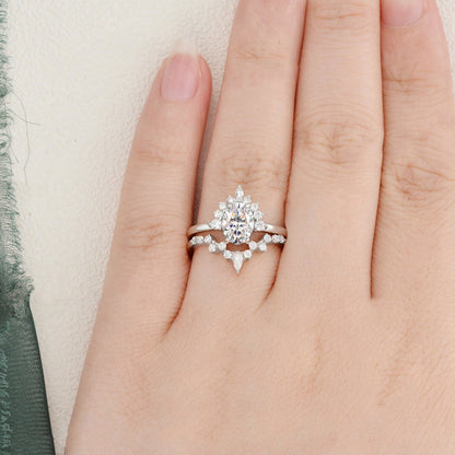 The Grace Set — Oval Lab Diamond Vintage Wedding Ring Set IV