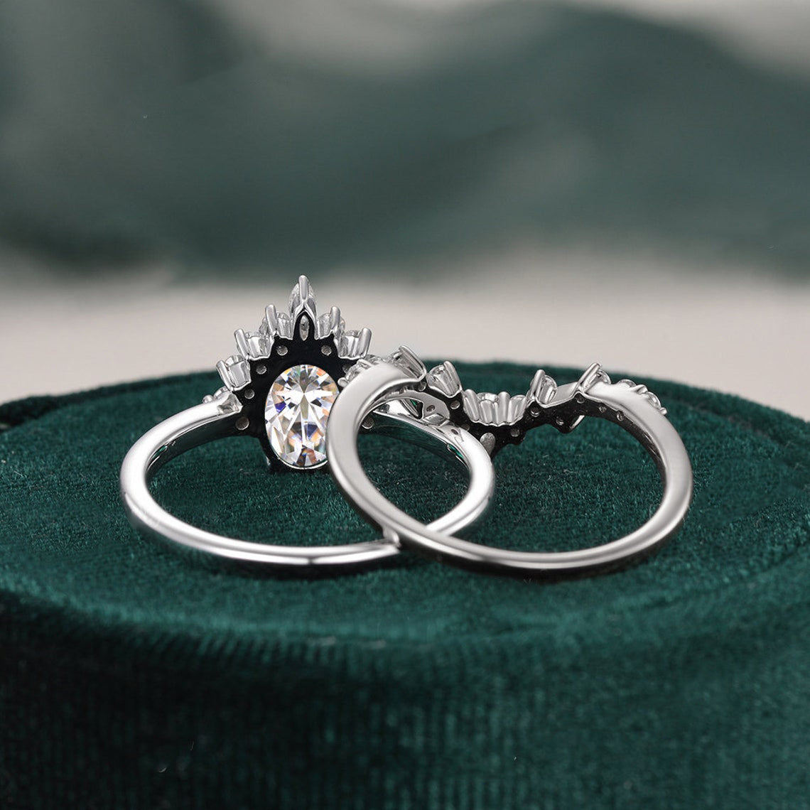 The Grace Set — Oval Lab Diamond Vintage Wedding Ring Set IV