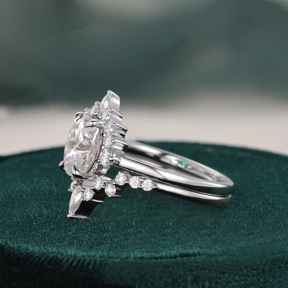 The Grace Set — Oval Lab Diamond Vintage Wedding Ring Set IV