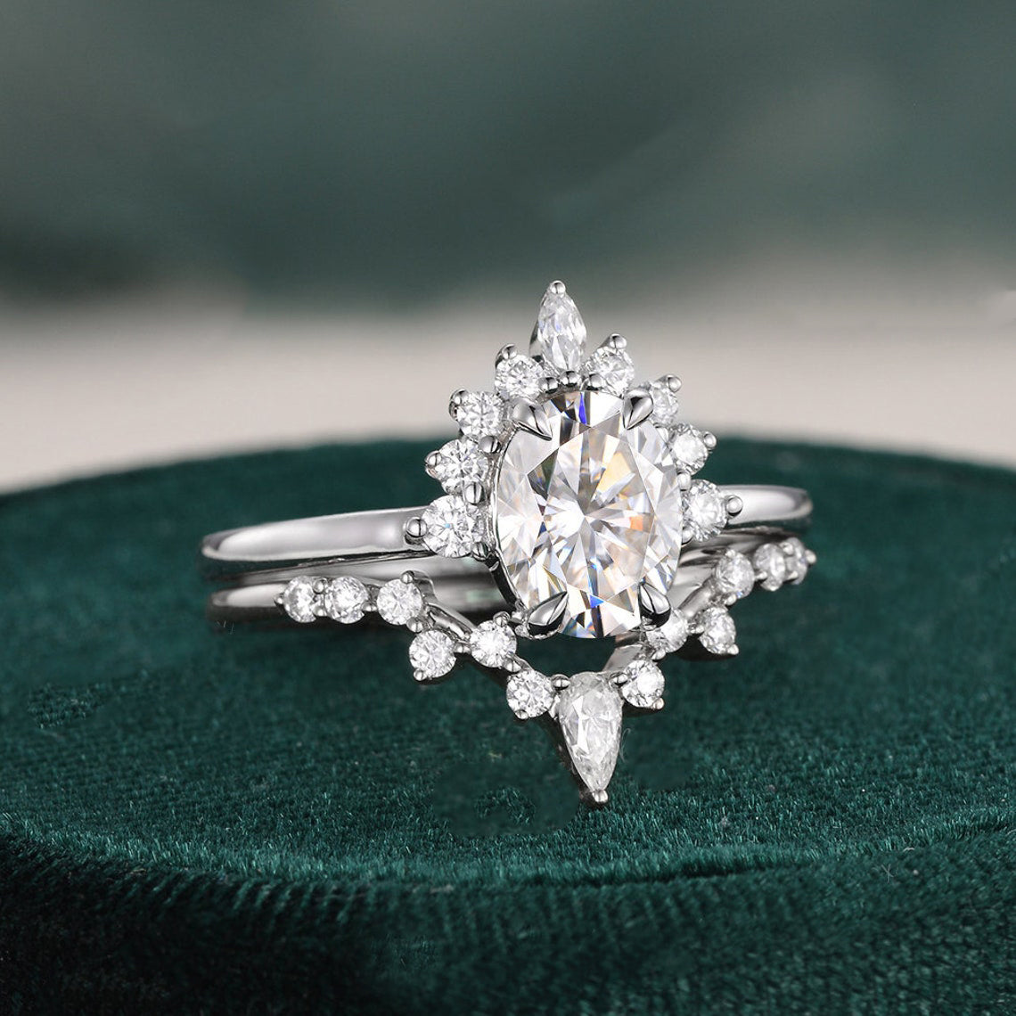The Grace Set — Oval Lab Diamond Vintage Wedding Ring Set IV