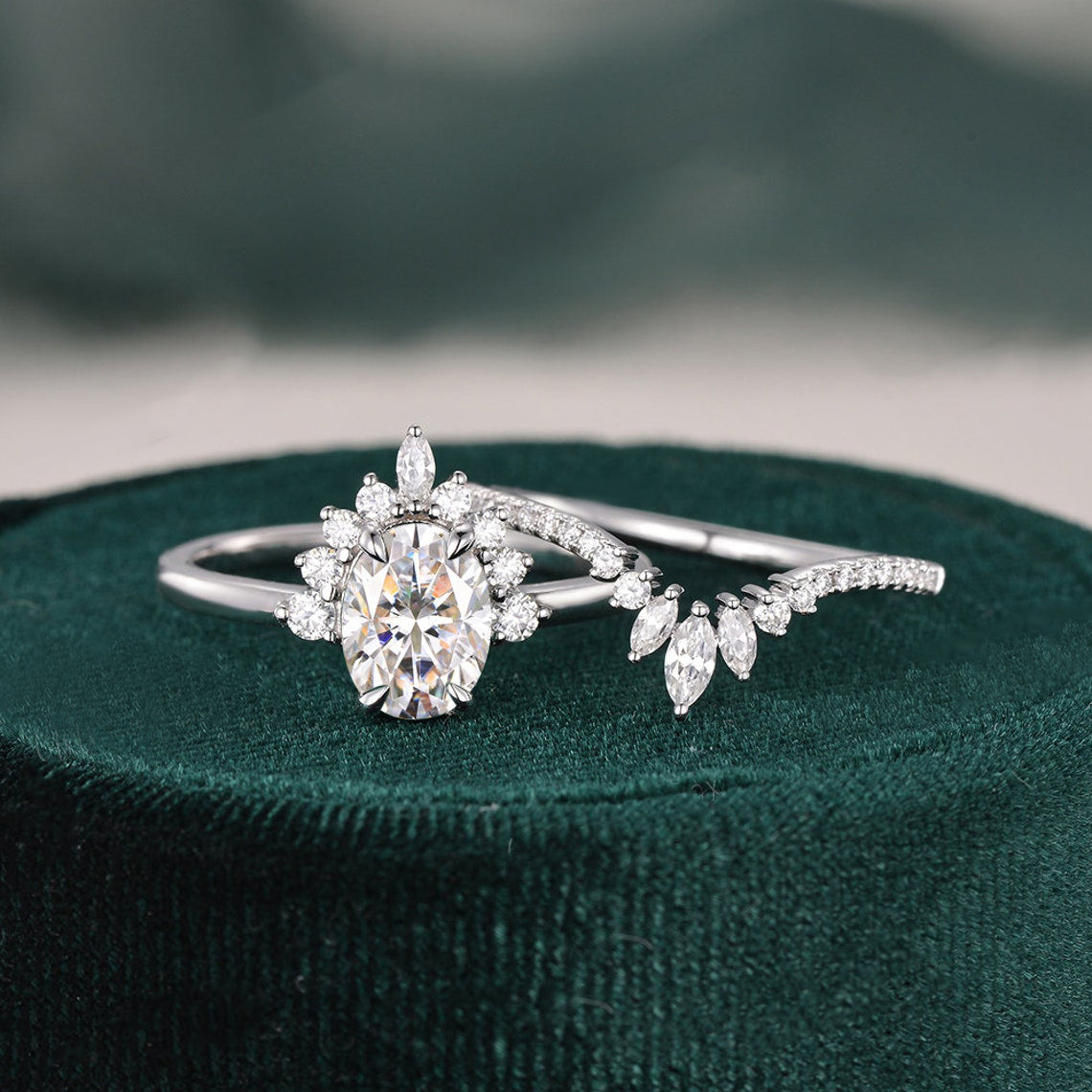 The Grace Set — Oval Lab Diamond Vintage Wedding Ring Set III