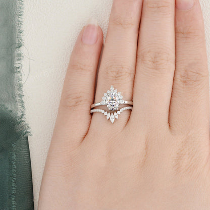 The Grace Set — Oval Lab Diamond Vintage Wedding Ring Set III