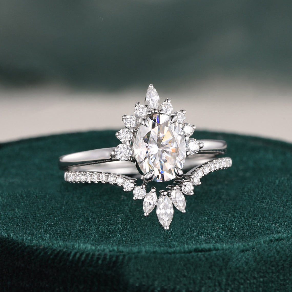 The Grace Set — Oval Lab Diamond Vintage Wedding Ring Set III