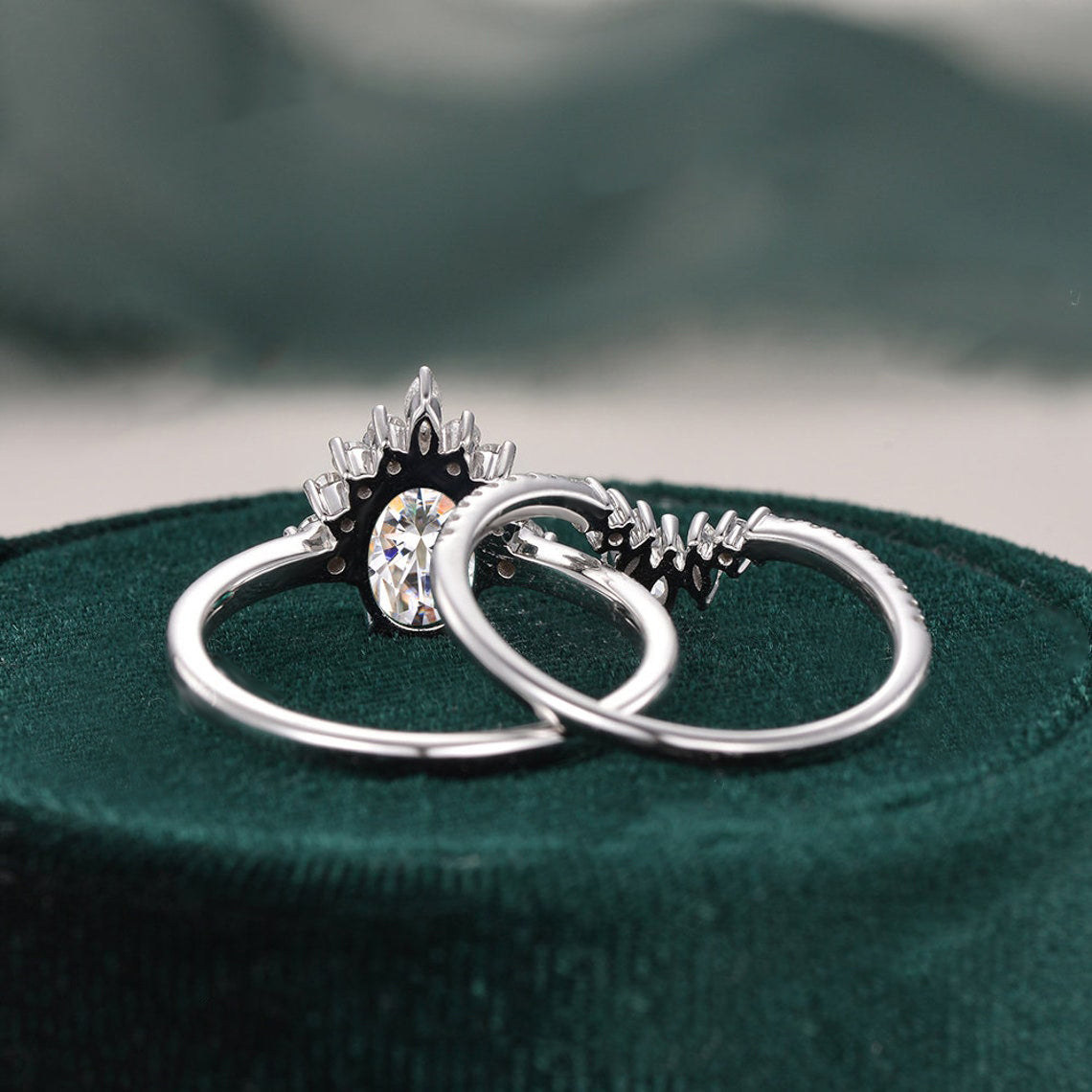 The Grace Set — Oval Lab Diamond Vintage Wedding Ring Set III