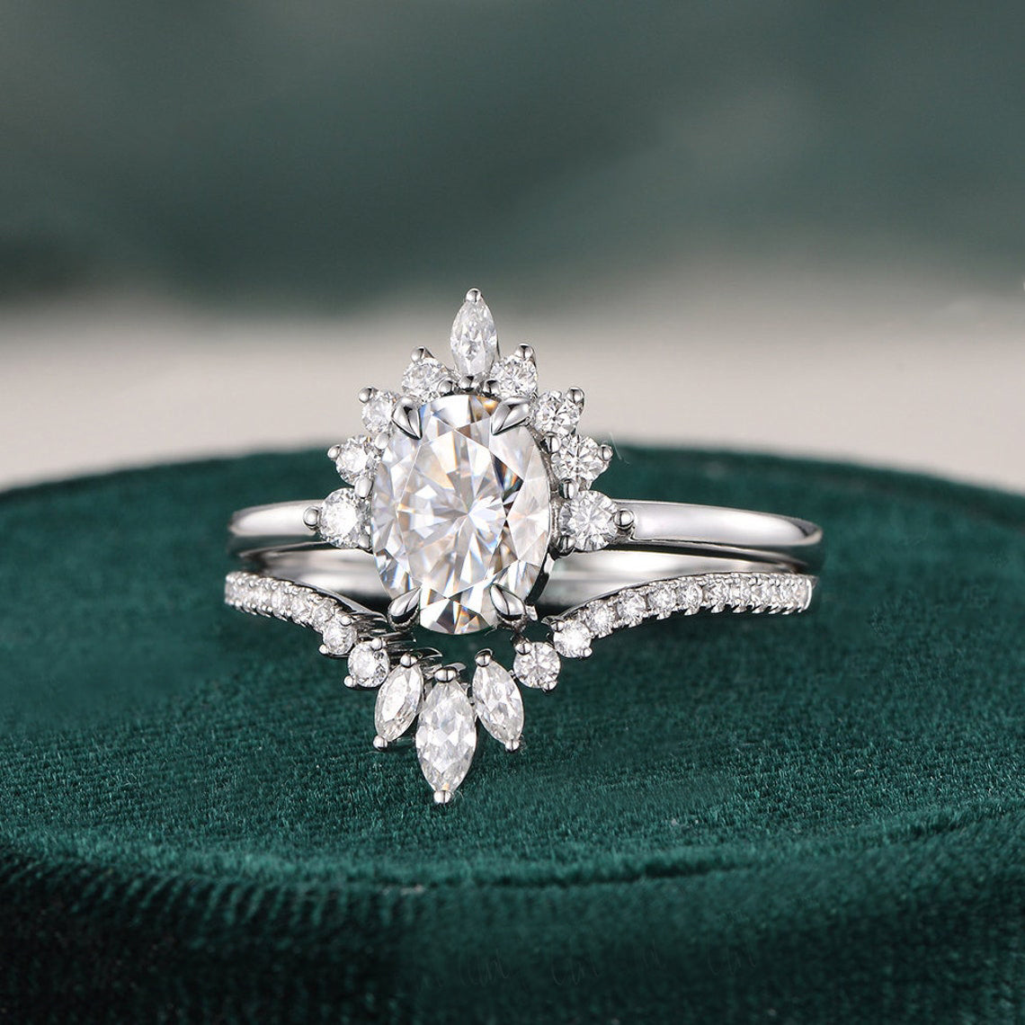 The Grace Set — Oval Lab Diamond Vintage Wedding Ring Set III