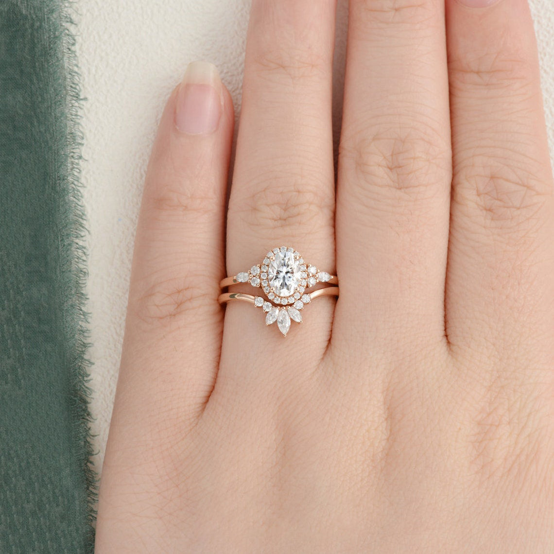 The Aurora Set — Oval Lab Diamond Bridal Wedding Ring Set
