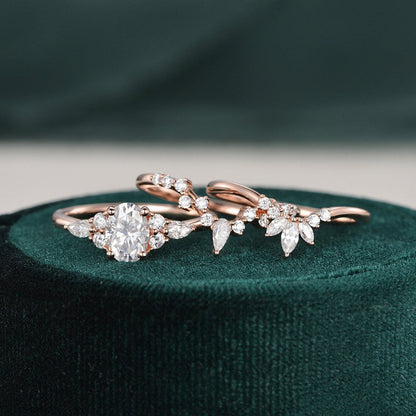 The Violet Set — Oval Lab Diamond 3-Piece Vintage Wedding Ring Set III