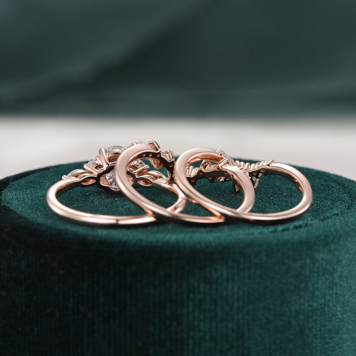 The Violet Set — Oval Lab Diamond 3-Piece Vintage Wedding Ring Set III