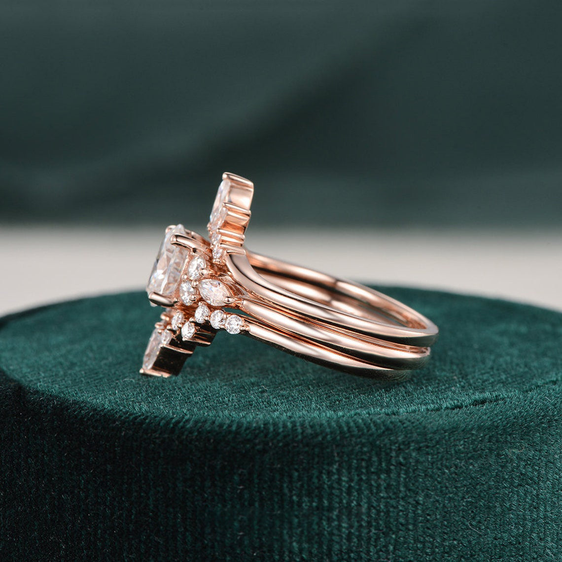 The Violet Set — Oval Lab Diamond 3-Piece Vintage Wedding Ring Set III