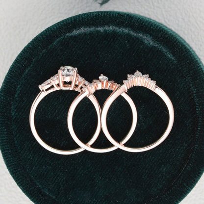 The Violet Set — Oval Lab Diamond 3-Piece Vintage Wedding Ring Set III