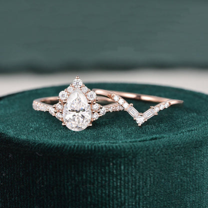 The Violet Set — Pear Lab Diamond Vintage Wedding Ring Set VI