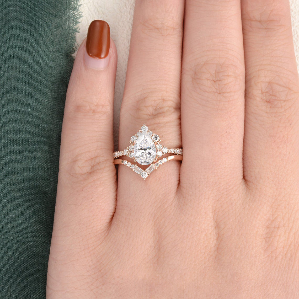 The Violet Set — Pear Lab Diamond Vintage Wedding Ring Set VI