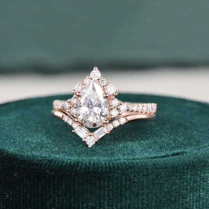 The Violet Set — Pear Lab Diamond Vintage Wedding Ring Set VI