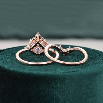 The Violet Set — Pear Lab Diamond Vintage Wedding Ring Set VI