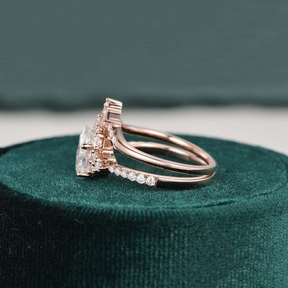 The Violet Set — Pear Lab Diamond Vintage Wedding Ring Set VI
