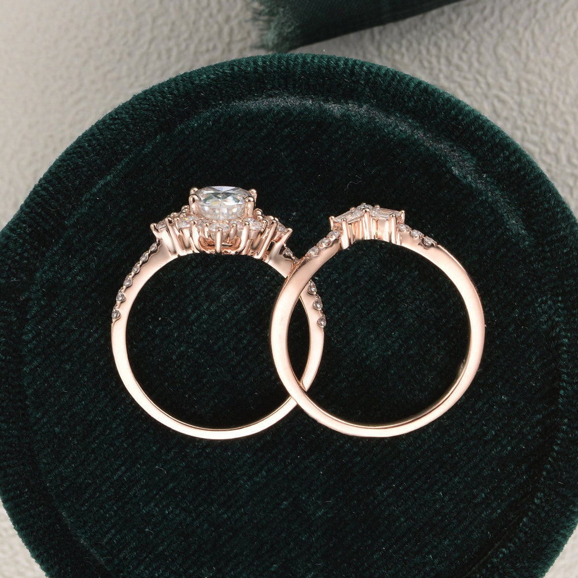 The Violet Set — Pear Lab Diamond Vintage Wedding Ring Set VI