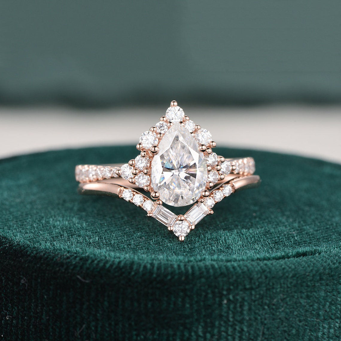 The Violet Set — Pear Lab Diamond Vintage Wedding Ring Set VI